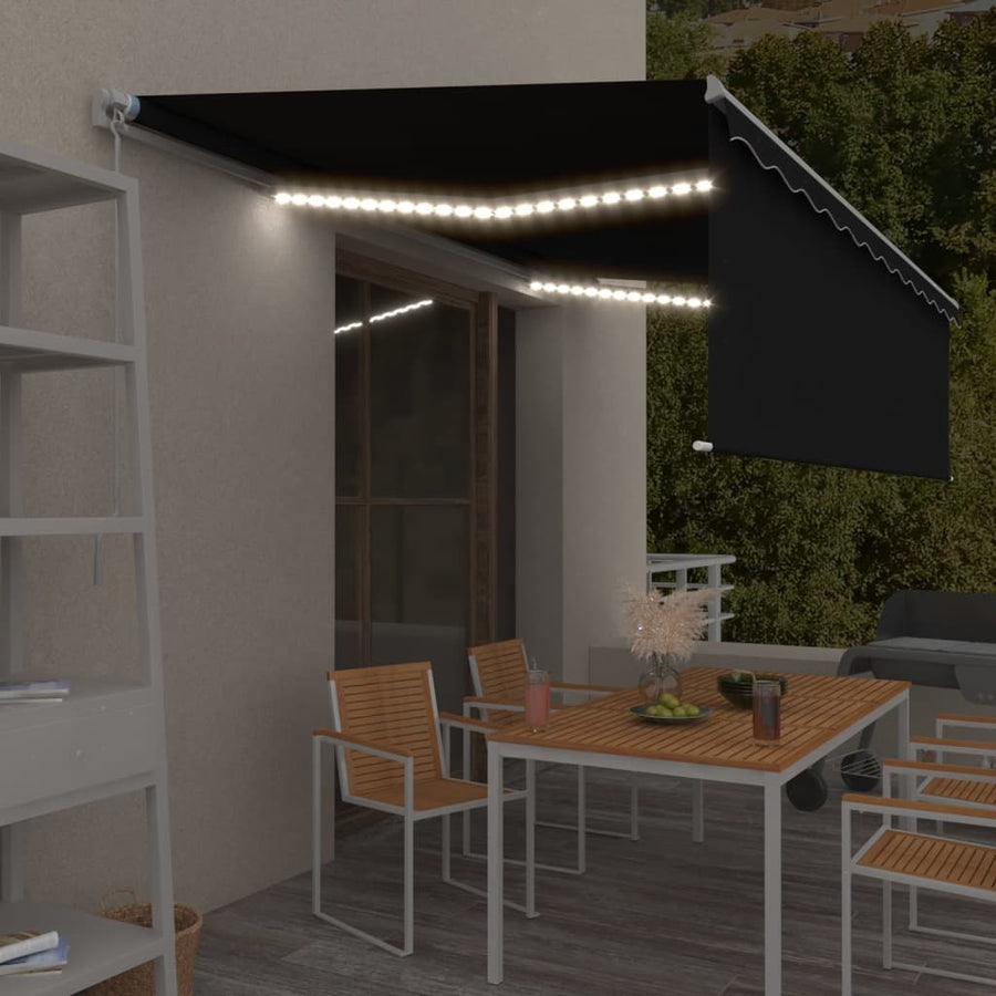 Luifel Handmatig Uittrekbaar Met Rolgordijn Led 5 x 3 m Antraciet