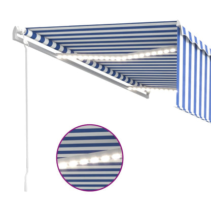 Luifel Automatisch Rolgordijn Led Windsensor 5 x 3 m Blauw en wit