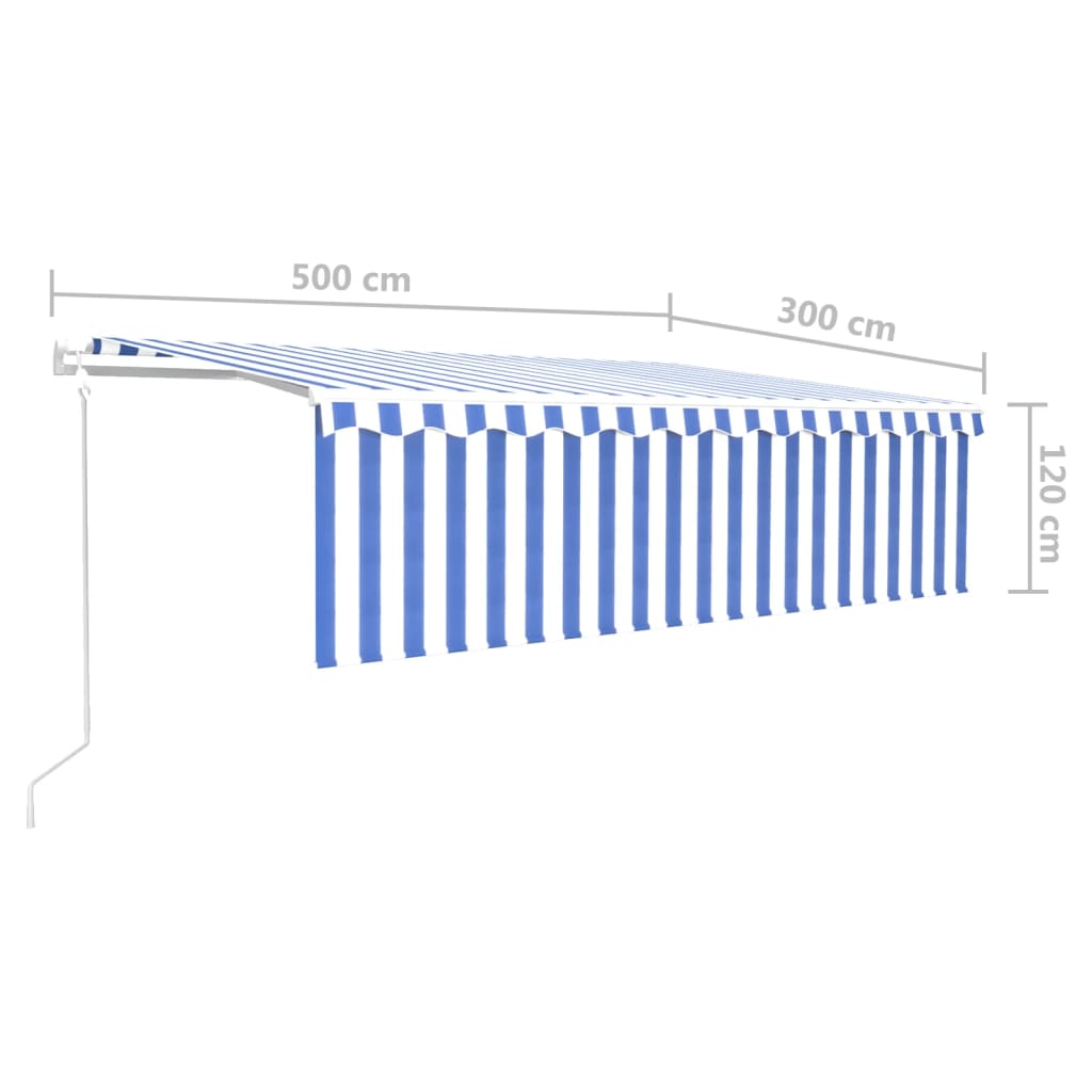 Luifel Automatisch Rolgordijn Led Windsensor 5 x 3 m Blauw en wit