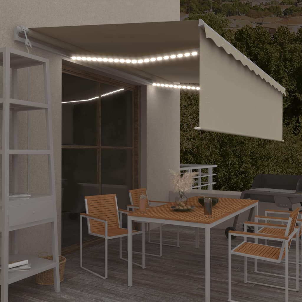 Luifel automatisch met rolgordijn LED windsensor 5x3 m crème
