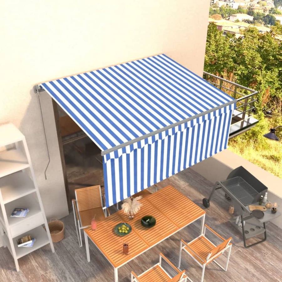 Luifel Handmatig Uittrekbaar Met Rolgordijn 3X2,5 M Blauw Wit