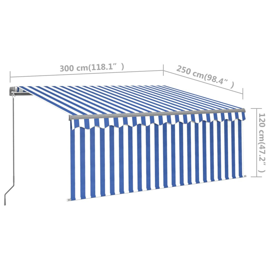 Luifel Handmatig Uittrekbaar Rolgordijn Led 3X2,5 M 3 x 2.5 m Blauw en wit