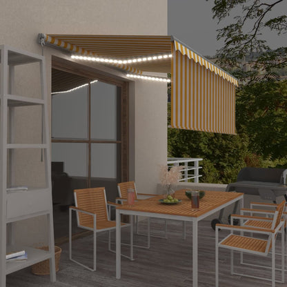 Luifel Handmatig Uittrekbaar Rolgordijn Led 3X2,5 M 3 x 2.5 m Geel en wit