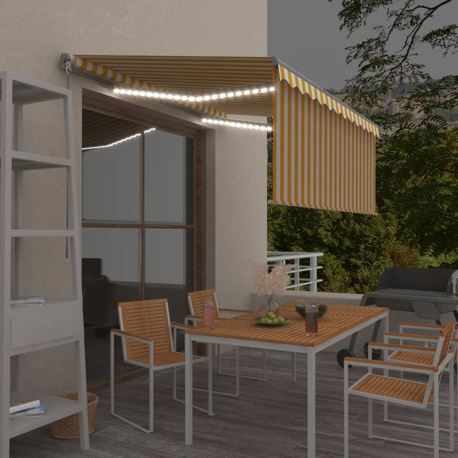 Luifel Handmatig Uittrekbaar Rolgordijn Led 3X2,5 M 3 x 2.5 m Geel en wit