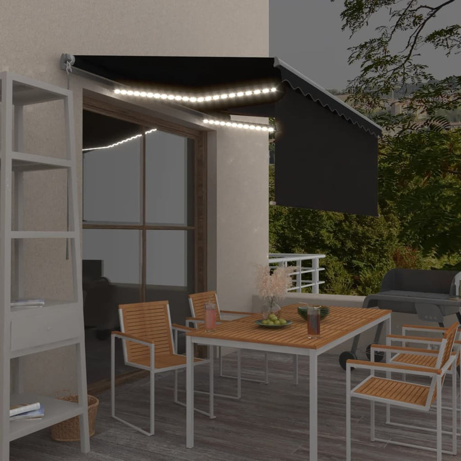 Luifel Handmatig Uittrekbaar Rolgordijn Led 3X2,5 M 3 x 2.5 m Antraciet