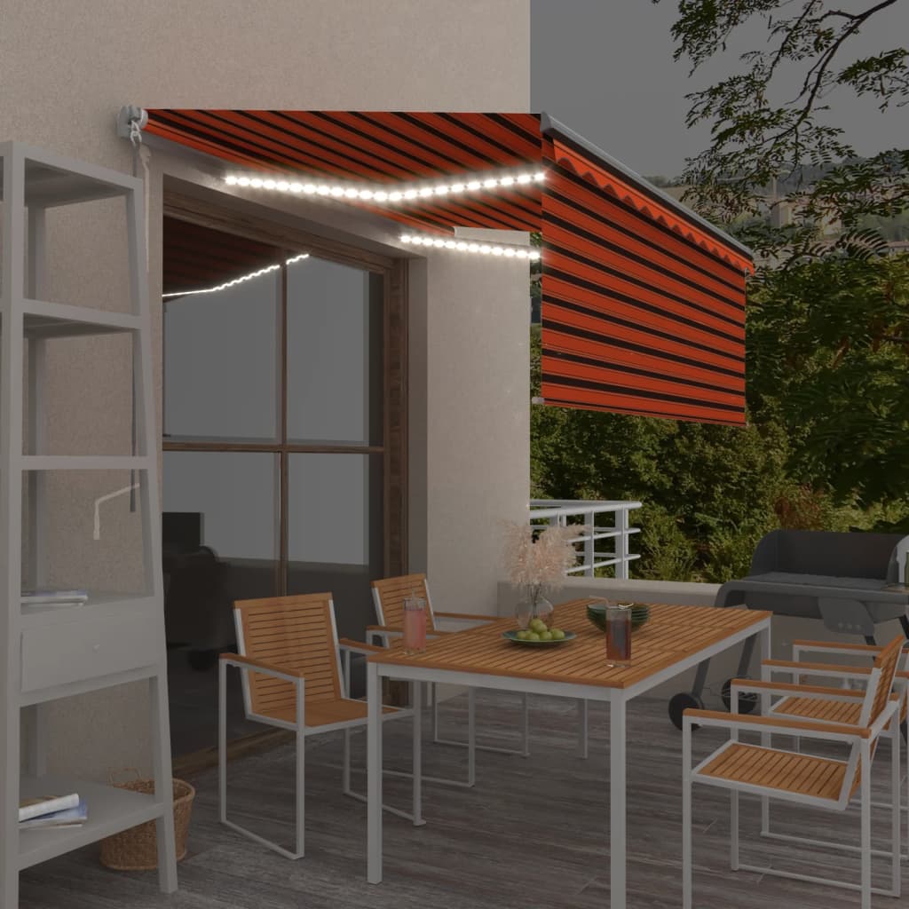 Luifel Handmatig Uittrekbaar Gordijn Led 3X2,5 M Oranje Bruin 3 x 2.5 m Multikleur