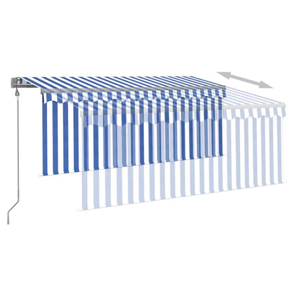 Luifel Automatisch Uittrekbaar Met Rolgordijn 3X2,5 M 3 x 2.5 m Blauw en wit