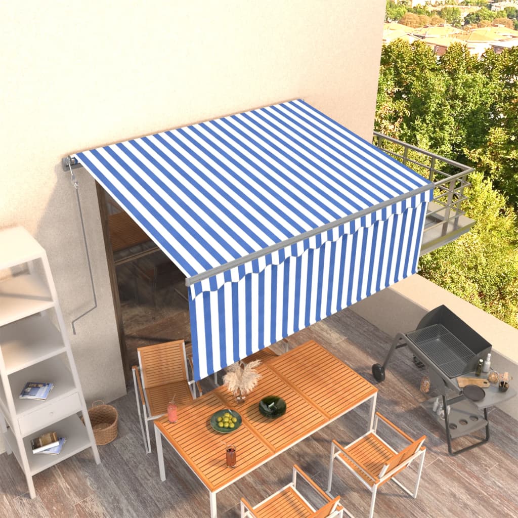 Luifel Automatisch Uittrekbaar Met Rolgordijn 3X2,5 M 3 x 2.5 m Blauw en wit