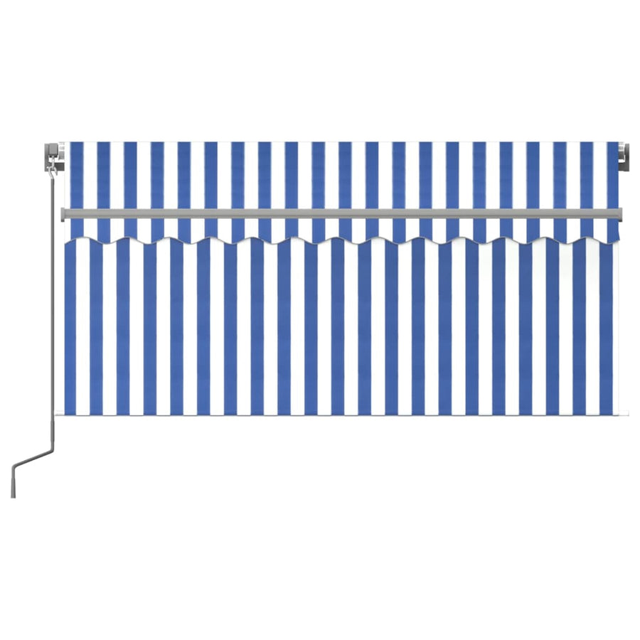 Luifel Handmatig Uittrekbaar Rolgordijn Led 3,5X2,5 M Blauw Wit 3.5 x 2.5 m Blauw en wit