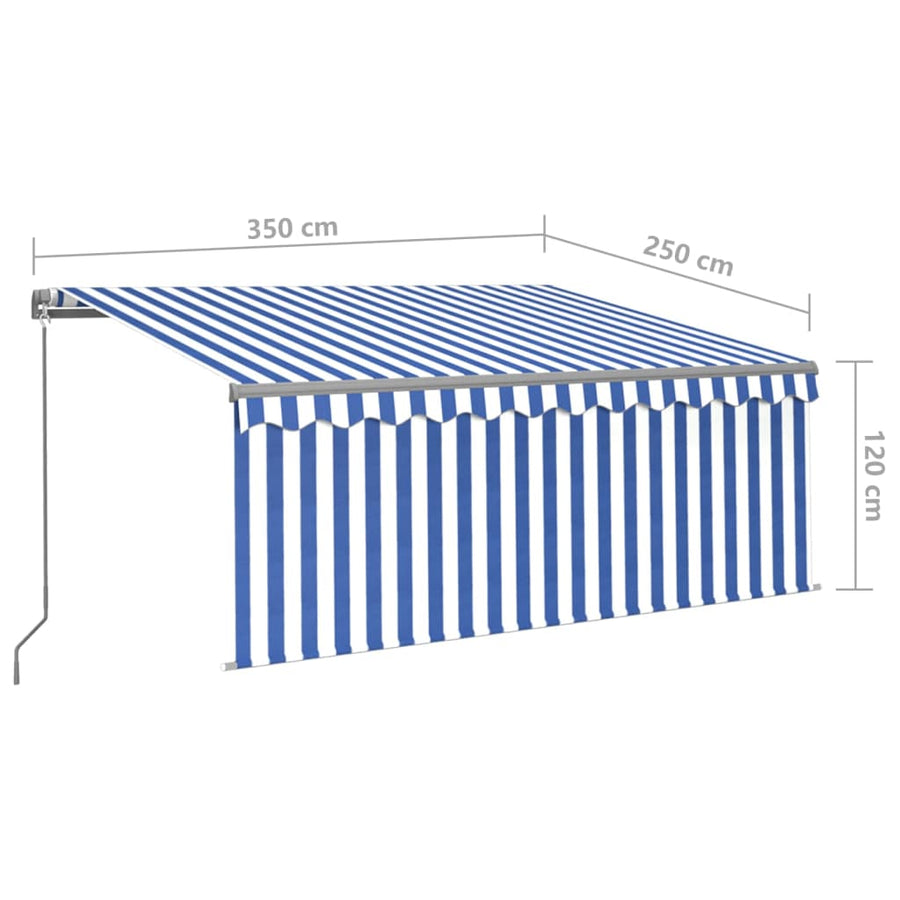 Luifel Handmatig Uittrekbaar Rolgordijn Led 3,5X2,5 M Blauw Wit 3.5 x 2.5 m Blauw en wit