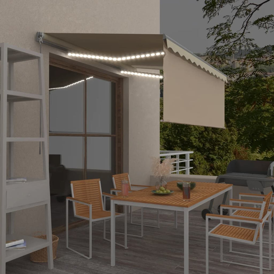 Luifel Handmatig Uittrekbaar Rolgordijn En Led 3,5X2,5 M Crème