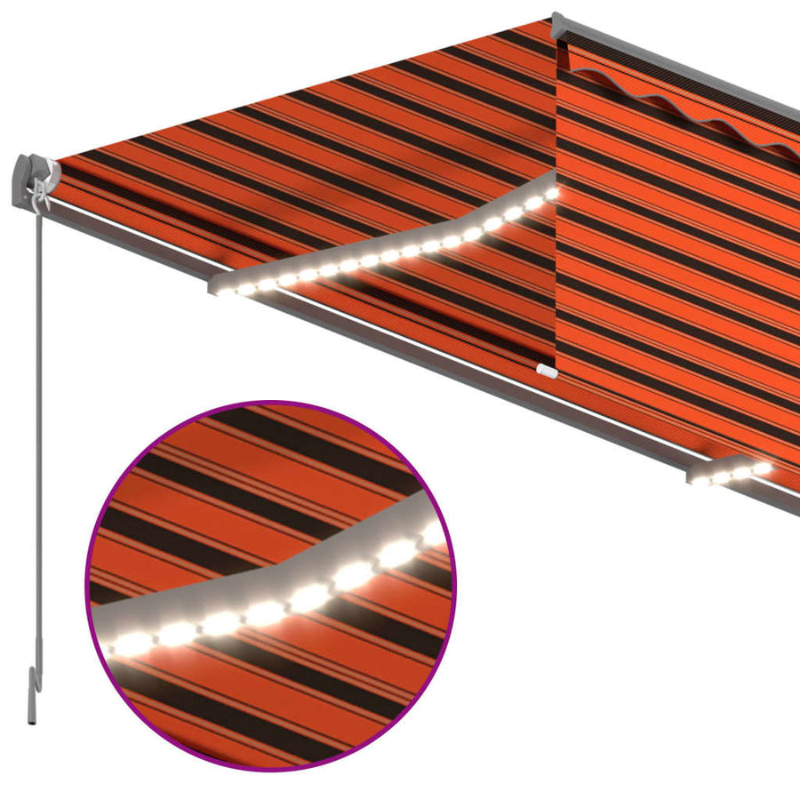 Luifel Handmatig Uittrekbaar Gordijn Led 3,5X2,5 M Oranje Bruin 3.5 x 2.5 m Multikleur