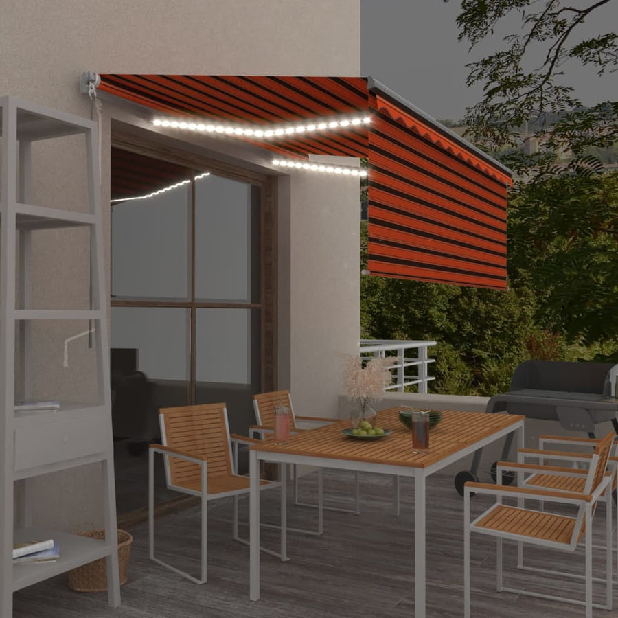 Luifel Handmatig Uittrekbaar Gordijn Led 3,5X2,5 M Oranje Bruin 3.5 x 2.5 m Multikleur