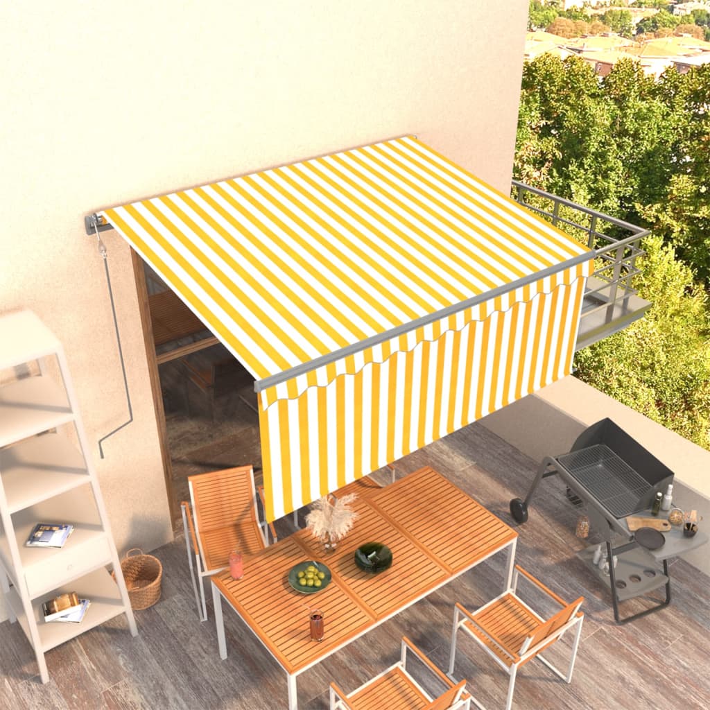 Luifel Automatisch Uittrekbaar Rolgordijn 3,5X2,5 M Geel En Wit 3.5 x 2.5 m