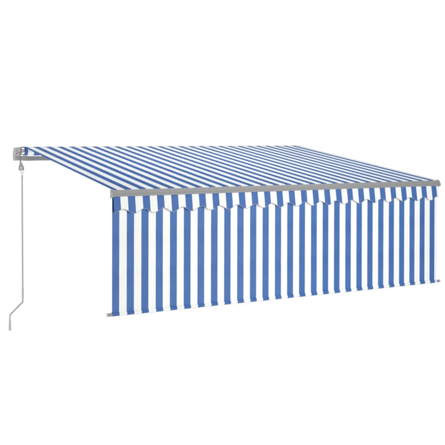 Luifel Automatisch Uittrekbaar Met Rolgordijn 4 x 3 m Blauw en wit