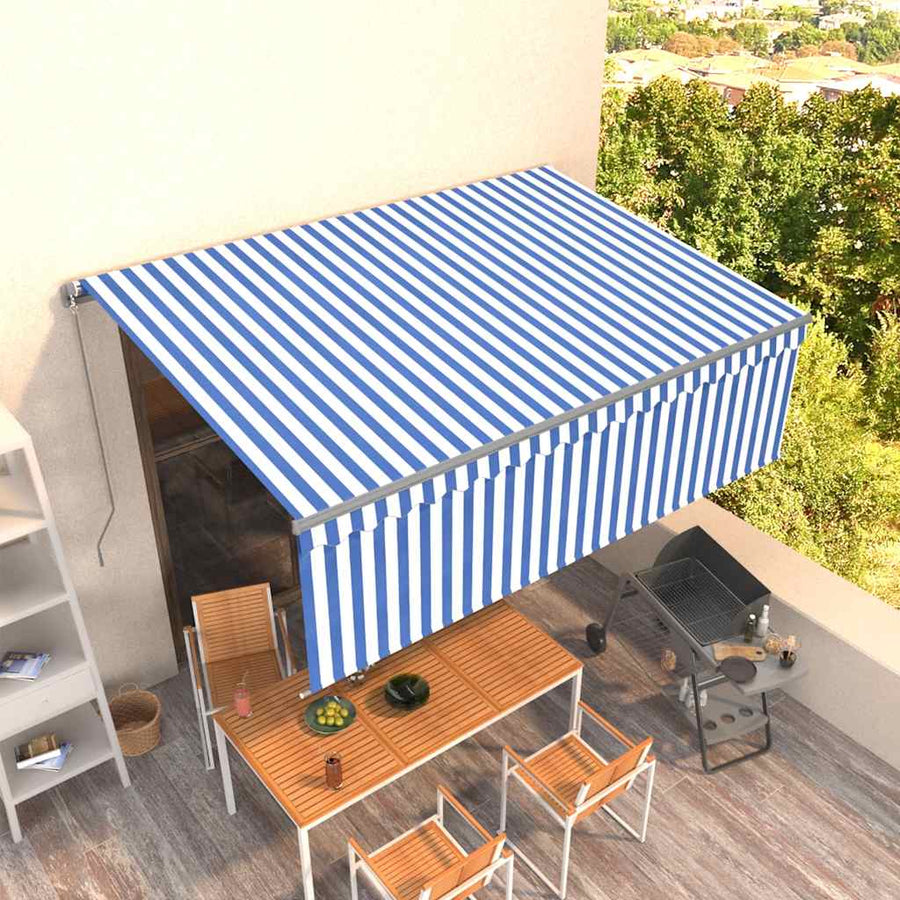 Luifel Handmatig Uittrekbaar Met Rolgordijn 4,5X3 M Blauw Wit