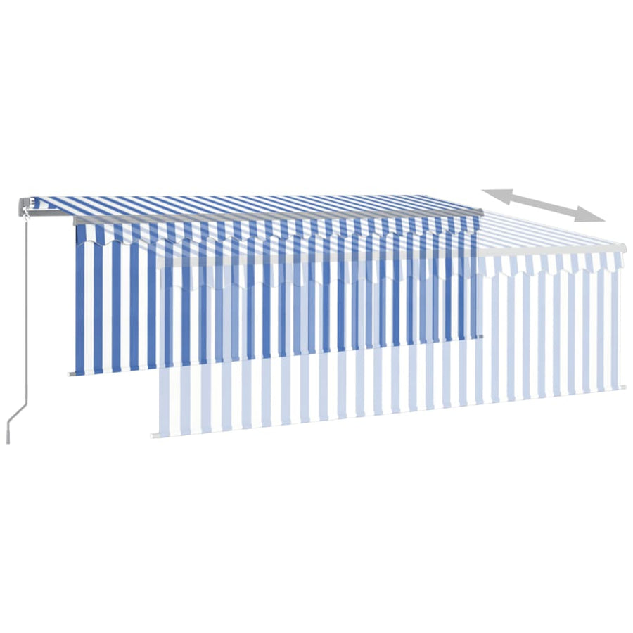 Luifel Handmatig Uittrekbaar Rolgordijn Led 4,5X3 M 4.5 x 3 m Blauw en wit