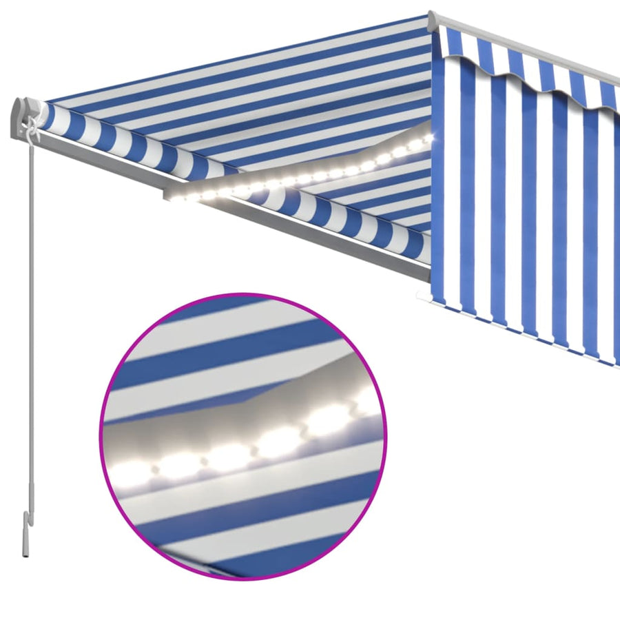 Luifel Handmatig Uittrekbaar Rolgordijn Led 4,5X3 M 4.5 x 3 m Blauw en wit