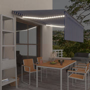 Luifel 4,5x3 m blauw wit handmatig uittrekbaar met LED