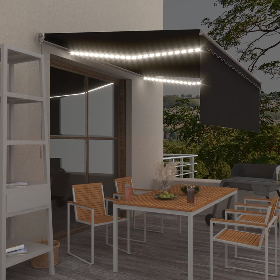Luifel Handmatig Uittrekbaar Rolgordijn Led 4,5X3 M Antraciet 4.5 x 3 m