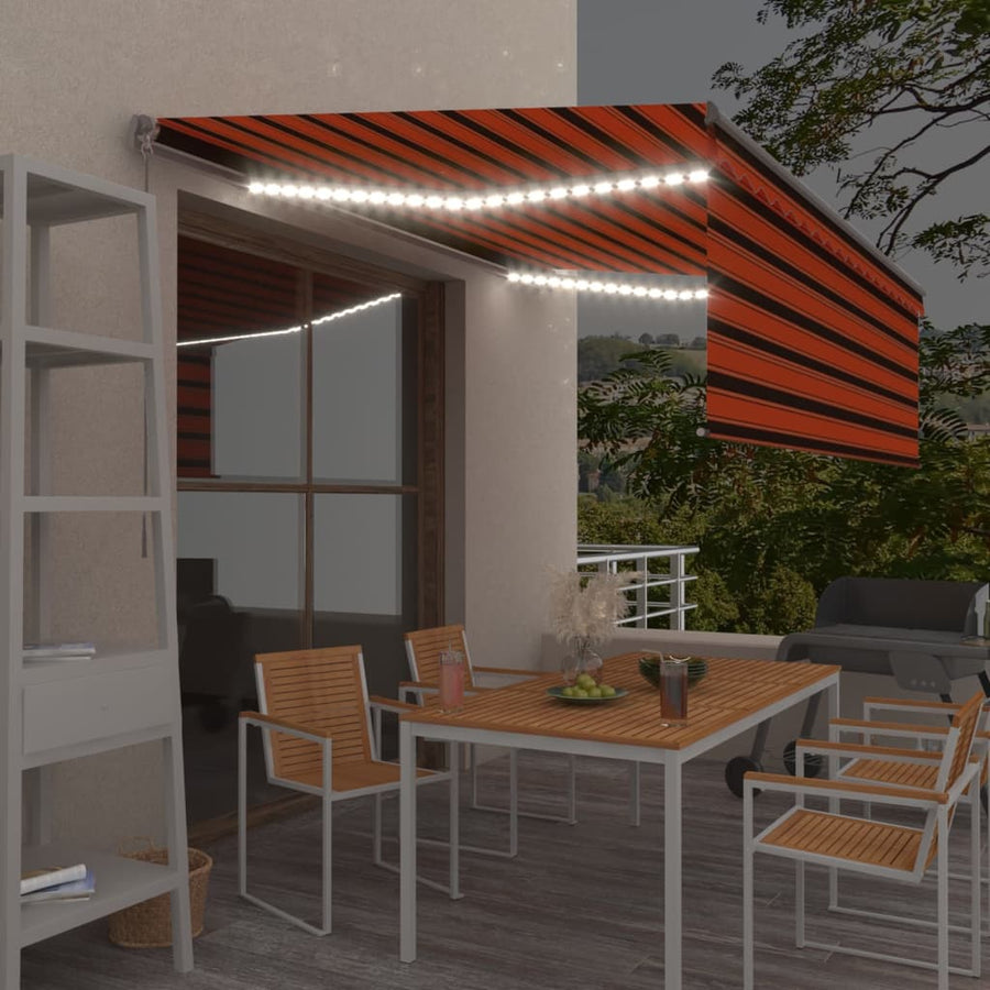 Luifel Handmatig Uittrekbaar Rolgordijn Led 4,5X3M Oranje Bruin 4.5 x 3 m Multikleur