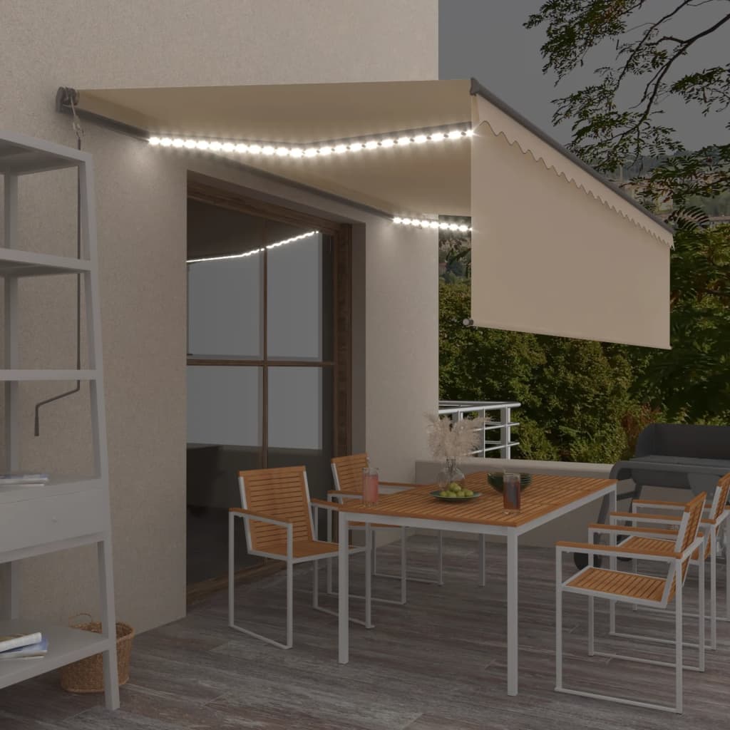 Luifel handmatig uittrekbaar met rolgordijn en LED 5x3 m crème