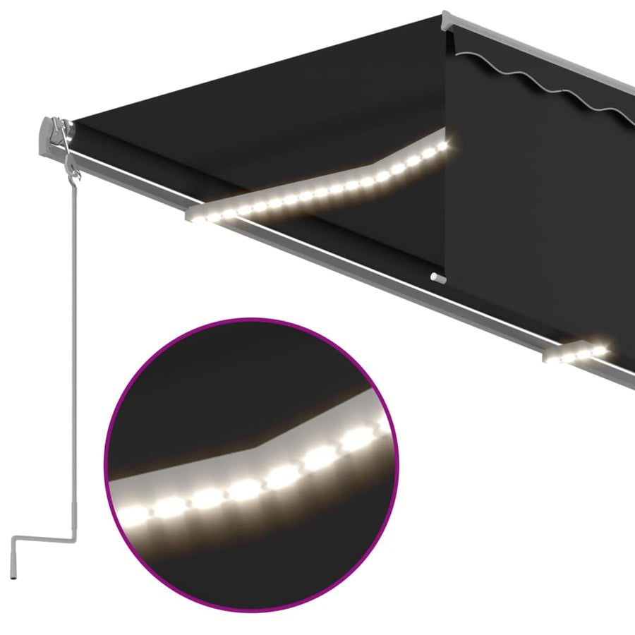 Luifel Handmatig Uittrekbaar Met Rolgordijn Led 5X3 M Antraciet 5 x 3 m