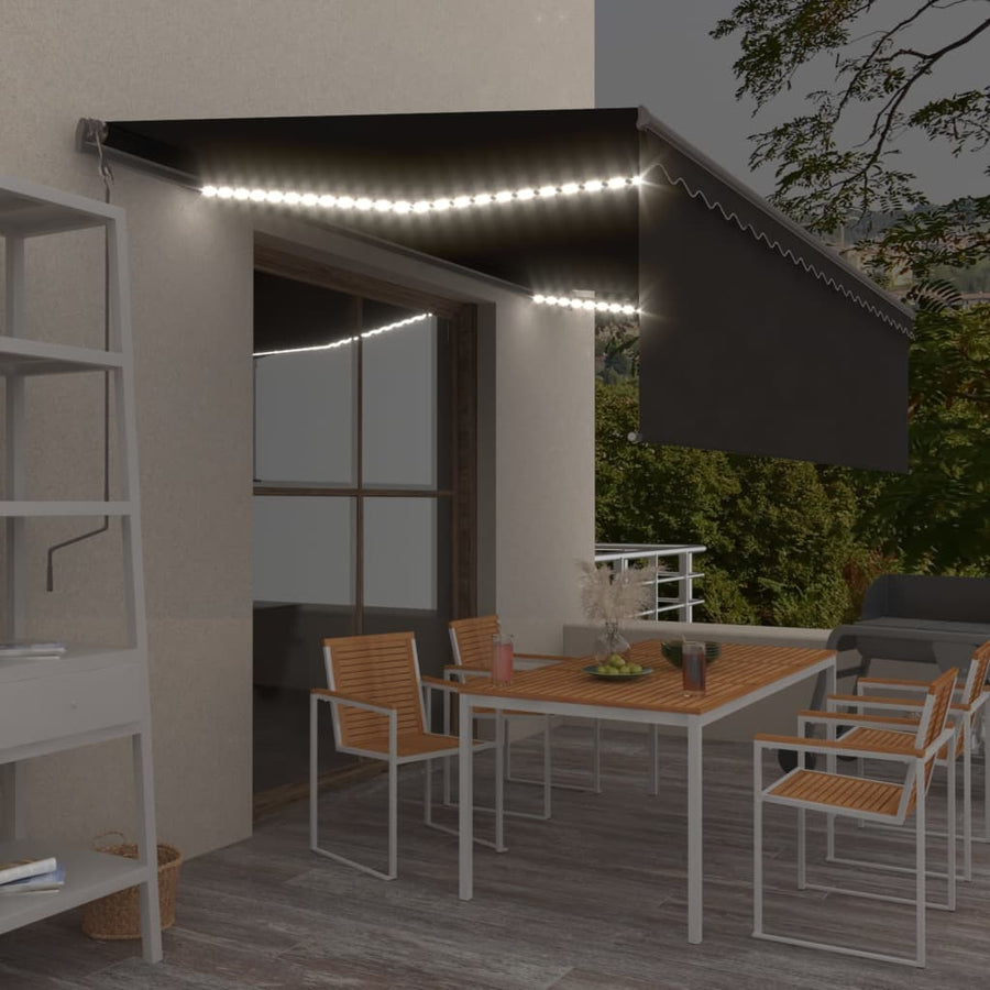 Luifel Handmatig Uittrekbaar Met Rolgordijn Led 5X3 M Antraciet 5 x 3 m