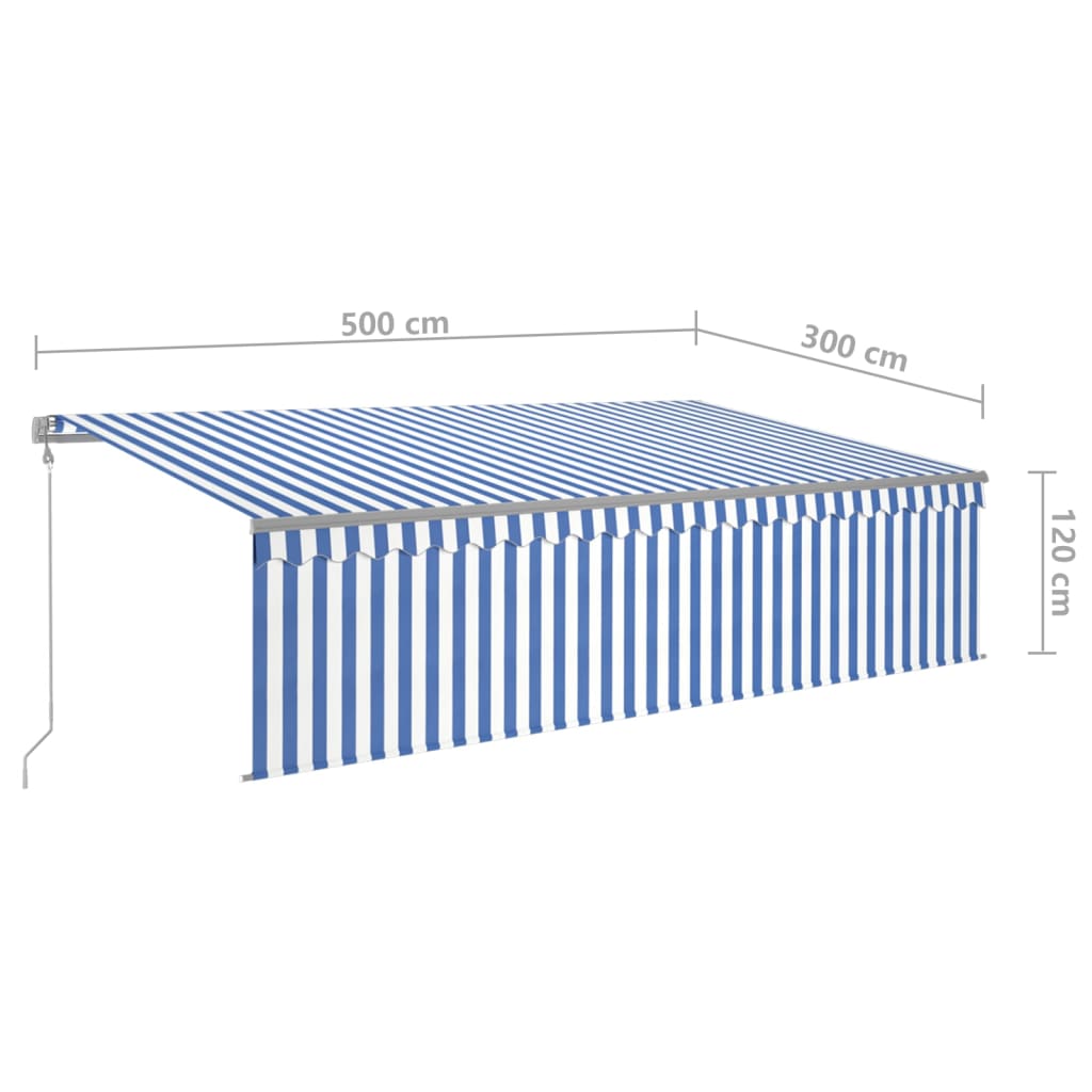 Luifel Automatisch Rolgordijn Led Windsensor 5 x 3 m Blauw en wit