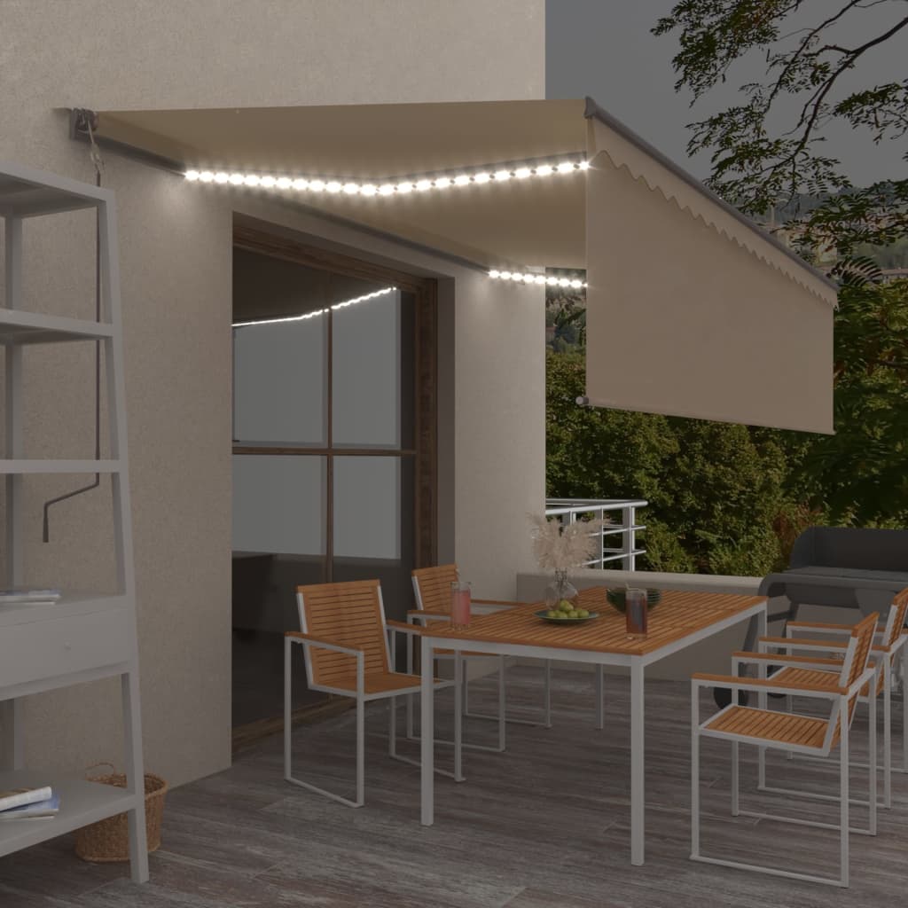 Luifel automatisch met rolgordijn LED windsensor 5x3 m crème