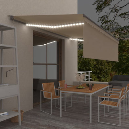 Luifel automatisch met rolgordijn LED windsensor 5x3 m crème