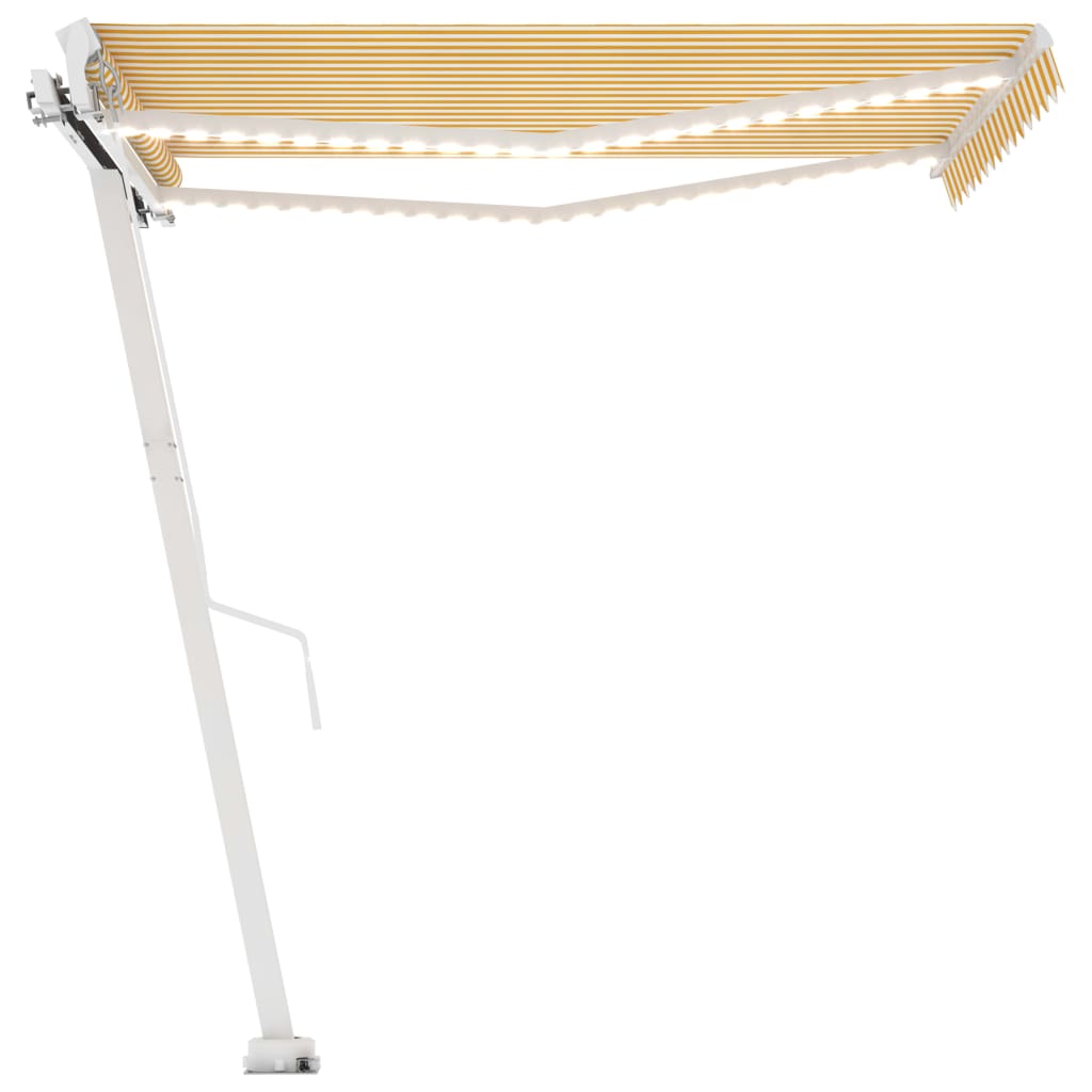 Luifel Handmatig Uittrekbaar Met Led 350X250 Cm Geel En Wit 350 x 250 cm