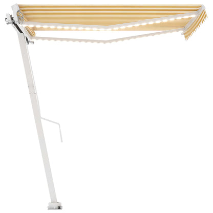 Luifel Handmatig Uittrekbaar Met Led 350X250 Cm Geel En Wit 350 x 250 cm
