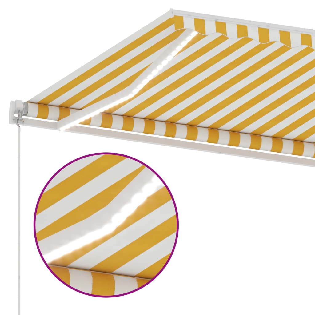 Luifel Handmatig Uittrekbaar Met Led 350X250 Cm Geel En Wit 350 x 250 cm