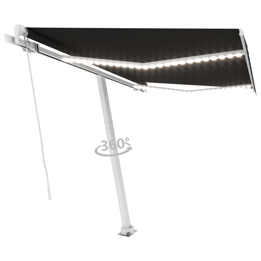 Luifel Handmatig Uittrekbaar Met Led 350X250 Cm Antracietkleur 350 x 250 cm