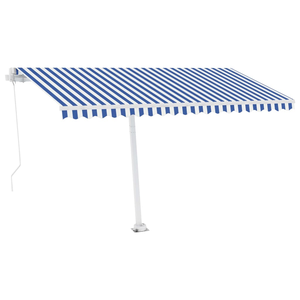 Luifel vrijstaand handmatig uittrekbaar 400x300 cm blauw en wit