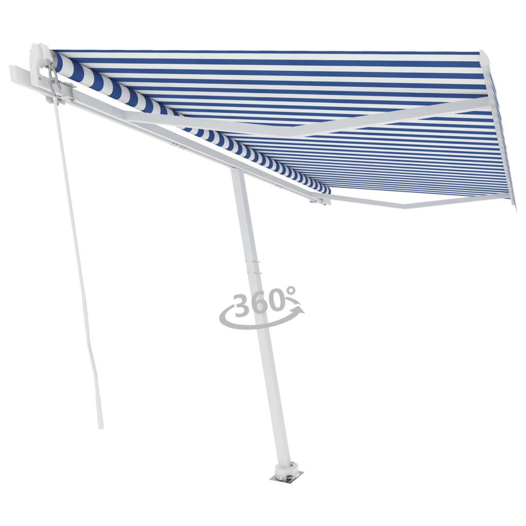 Luifel vrijstaand handmatig uittrekbaar 400x300 cm blauw en wit