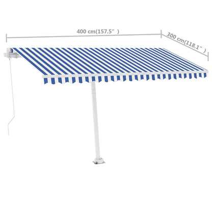 Luifel vrijstaand handmatig uittrekbaar 400x300 cm blauw en wit