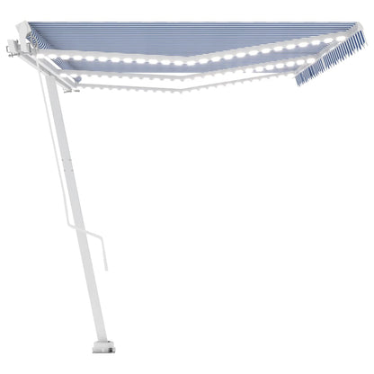 Luifel handmatig uittrekbaar met LED 600x300 cm blauw en wit
