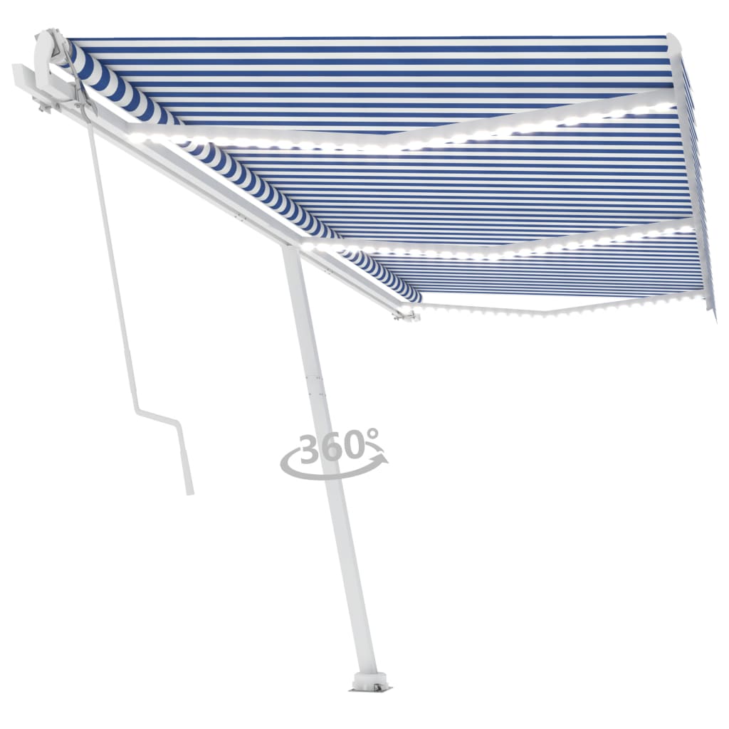 Luifel automatisch met LED en windsensor 600x300 cm blauw wit