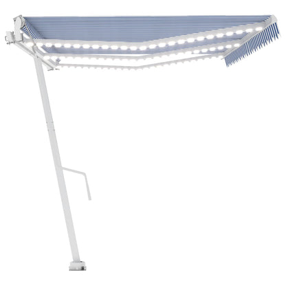 Luifel automatisch met LED en windsensor 600x300 cm blauw wit