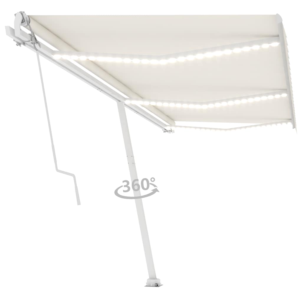 Luifel automatisch met LED en windsensor 600x300 cm crèmekleur
