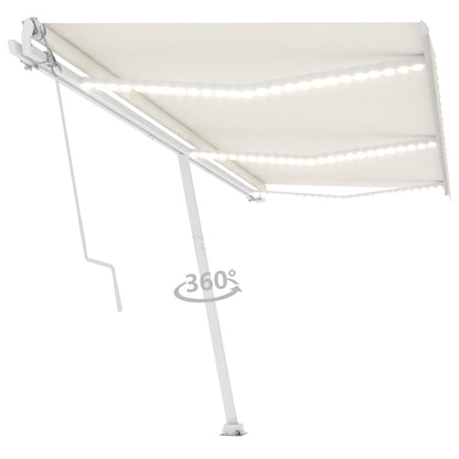 Luifel automatisch met LED en windsensor 600x300 cm crèmekleur