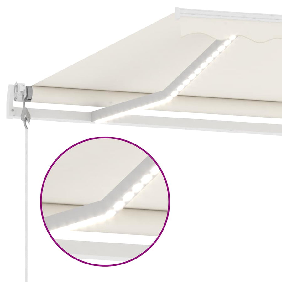 Luifel automatisch met LED en windsensor 600x300 cm crèmekleur