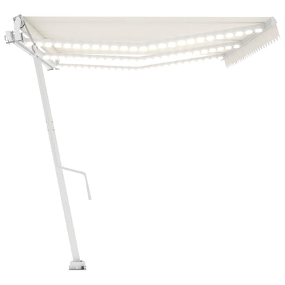 Luifel automatisch met LED en windsensor 600x300 cm crèmekleur