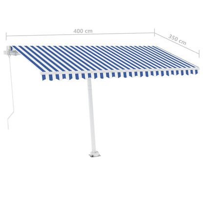 Luifel Handmatig Uittrekbaar Met Led 400 x 350 cm Blauw en wit