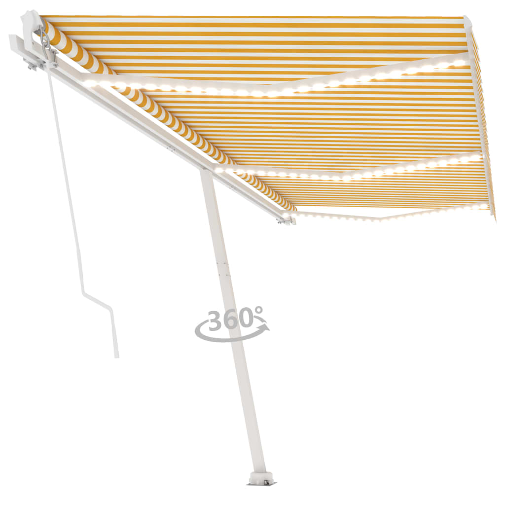 Luifel Handmatig Uittrekbaar Met Led 600X350 Cm Geel En Wit 600 x 350 cm