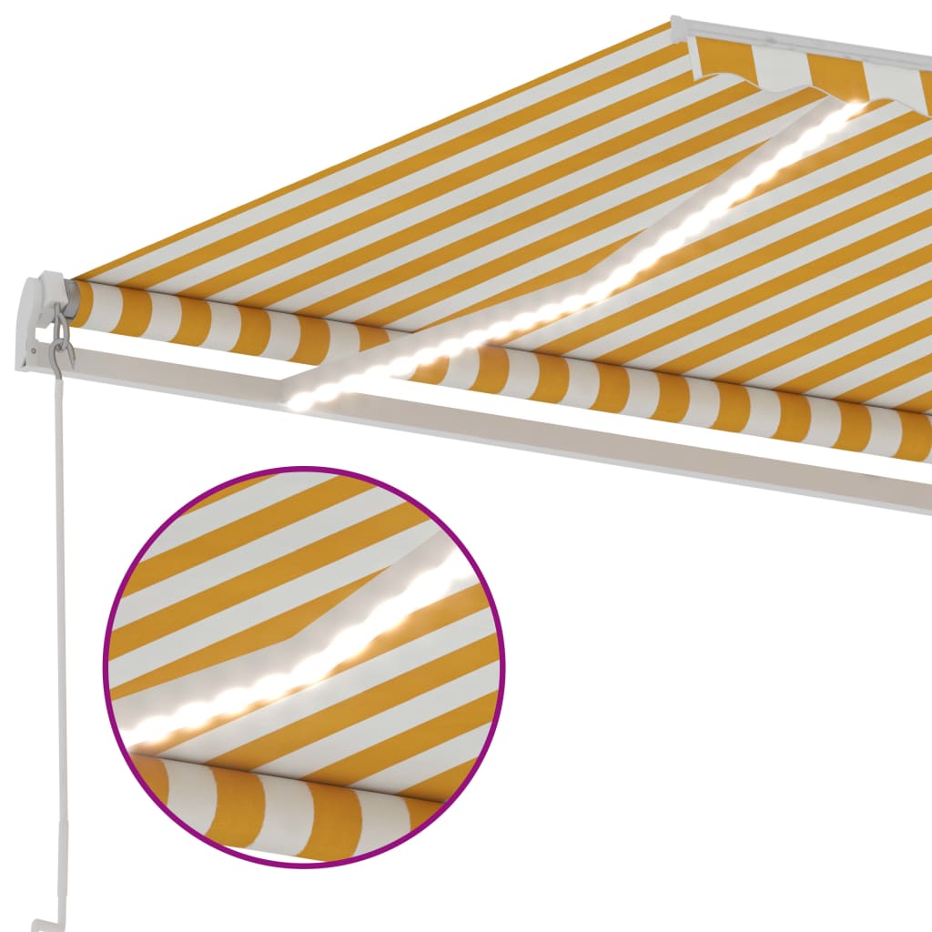 Luifel Handmatig Uittrekbaar Met Led 600X350 Cm Geel En Wit 600 x 350 cm