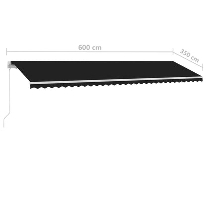 Luifel handmatig uittrekbaar met LED 600x350 cm antracietkleur