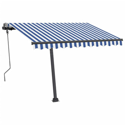 Luifel Handmatig Uittrekbaar Met Led 300 x 250 cm Blauw en wit